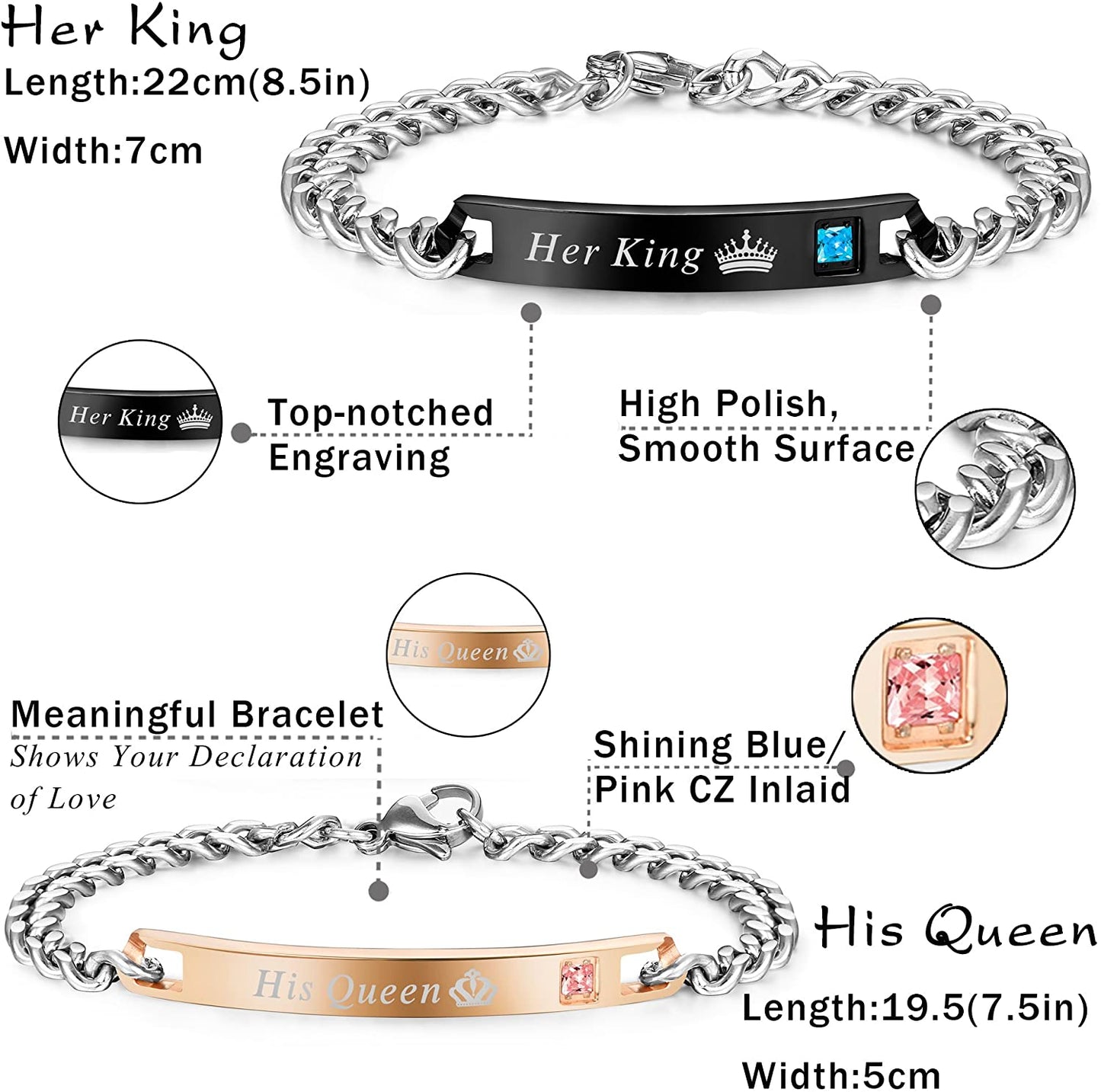 4 Pcs Couples His & Her Crown Queen Bracelets Set 8mm Beads Bracelets