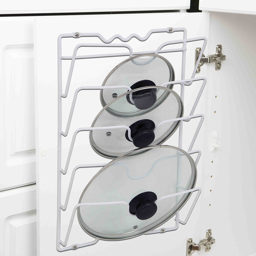 Wall or Cabinet Mount 4-Shelf Pot Lid Rack Organizer, 6 x 9 x 5 inches, White