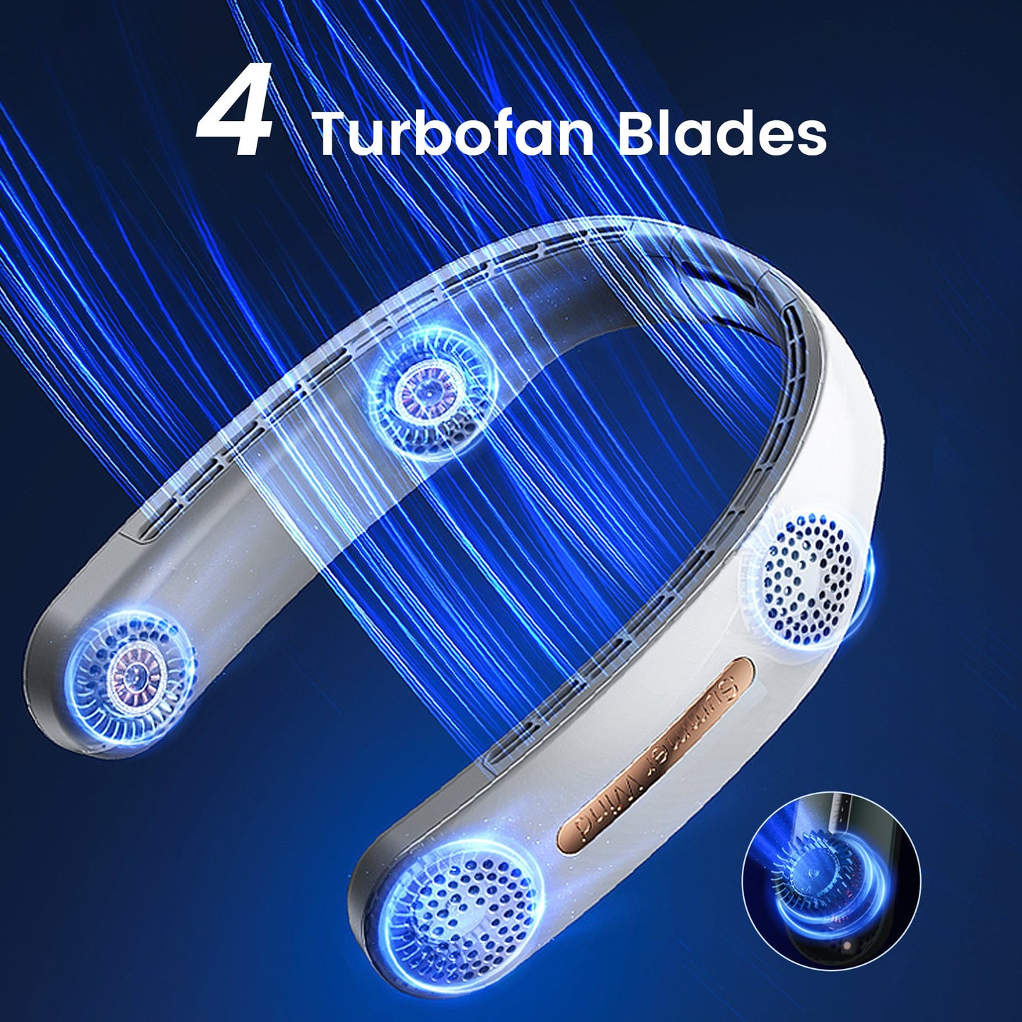 Portable Neck Fan,Bladeless & USB Rechargeable. White
