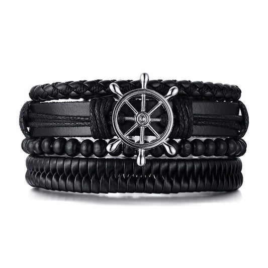 4Pcs/Set Braided Ethnic Tribal Wrap Leather Bracelets for Men /Women