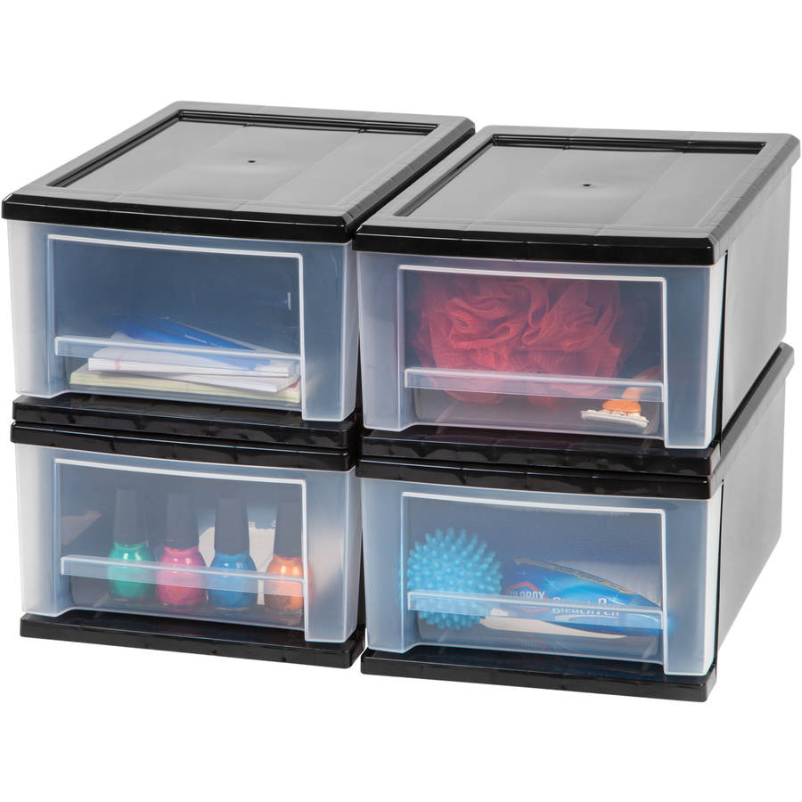 8.75" Wide Plastic Stacking Storage Box w/ Drawer, 4 pack