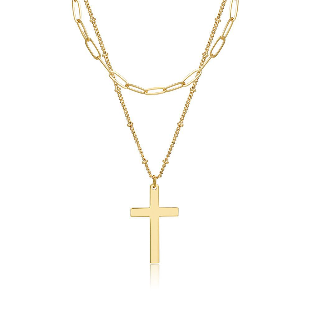 2 Pack Layered Cross Necklace for Men/Women