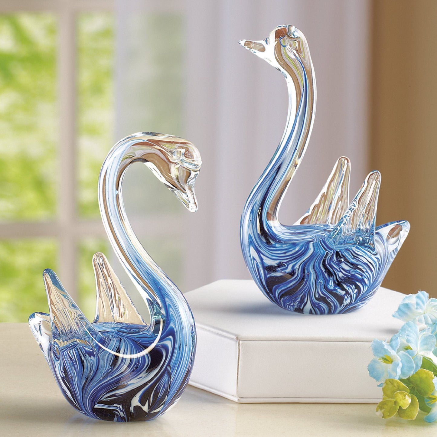 Set of 2  5.50" Swan Glass Decorative Figurine