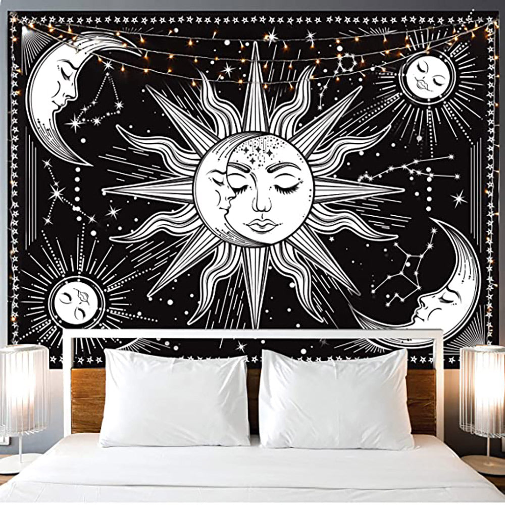 Black Tapestry Sun & Moon Wall Decor (51.2x59.1 Inches)
