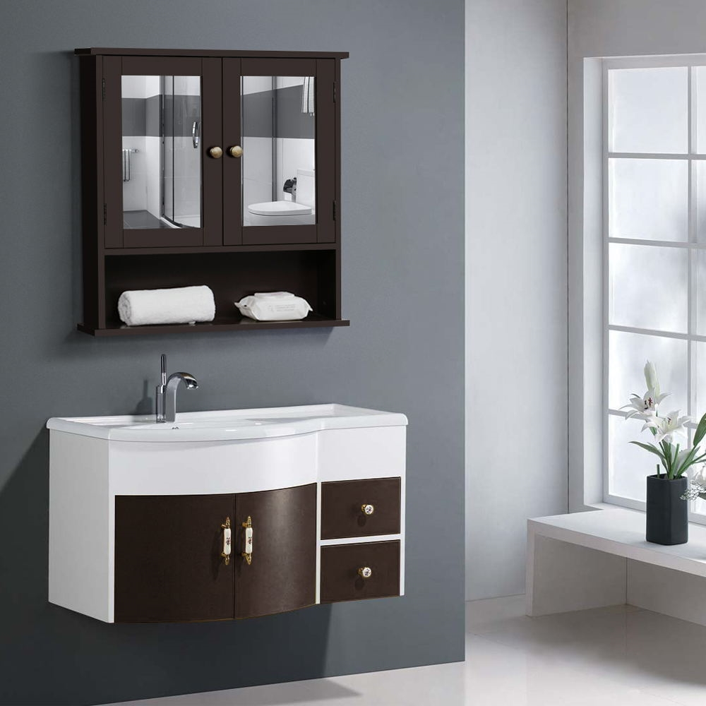 Wall-Mounted Mirrored Storage Bathroom Cabinet, Espresso