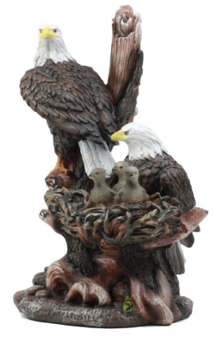 12" Bald Eagle Family In Nest Statue for Home Decoration