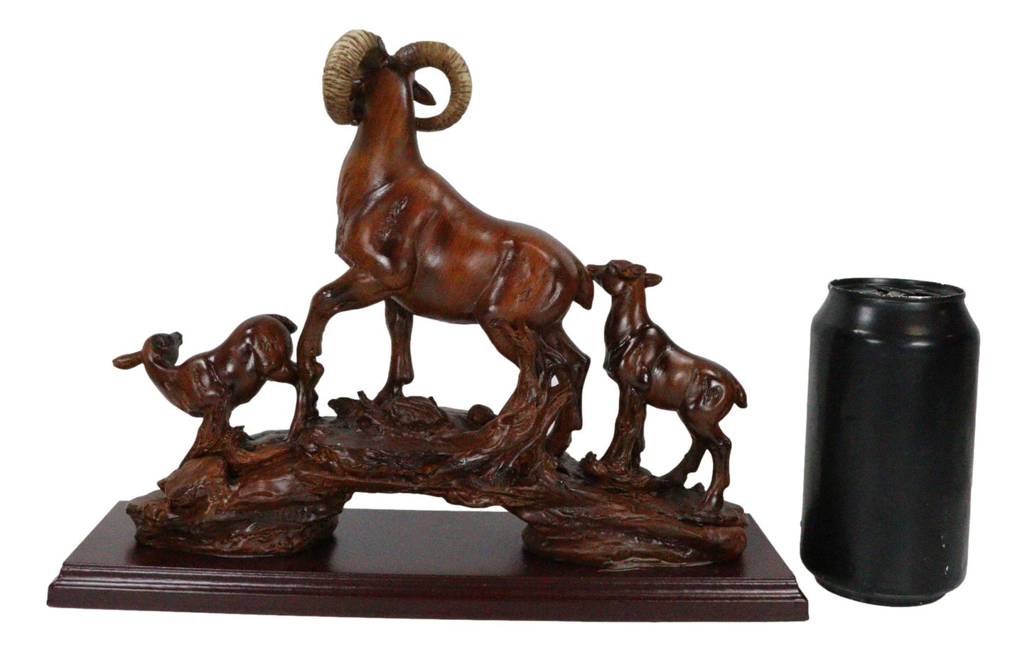 Rustic Country Bighorn Sheep Ram w/ Lambs On Rock Sculpture