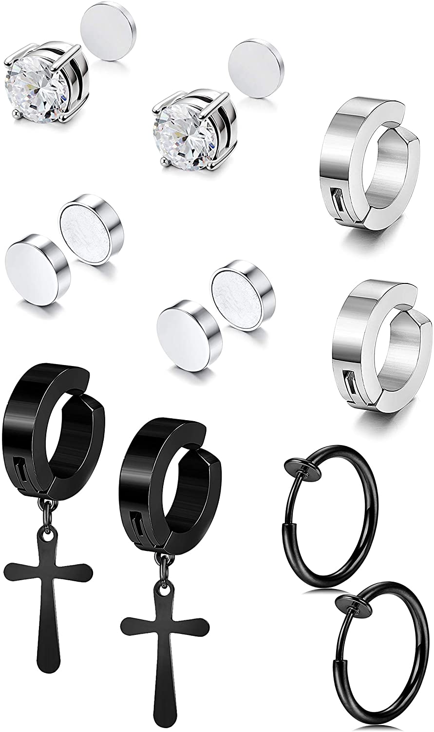 10 Pairs Stud Hoop Dangle Earrings Set for Men/Women