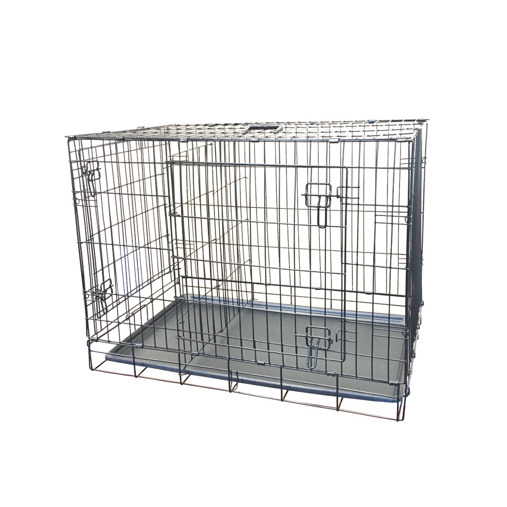 Double Door Folding Wire Dog Crate, Black