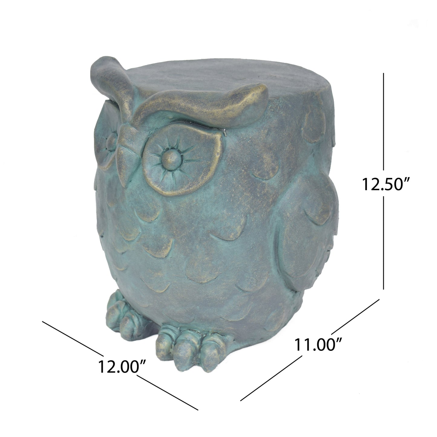 Owl Garden Stool, Lightweight Concrete, Gold Patina Finish