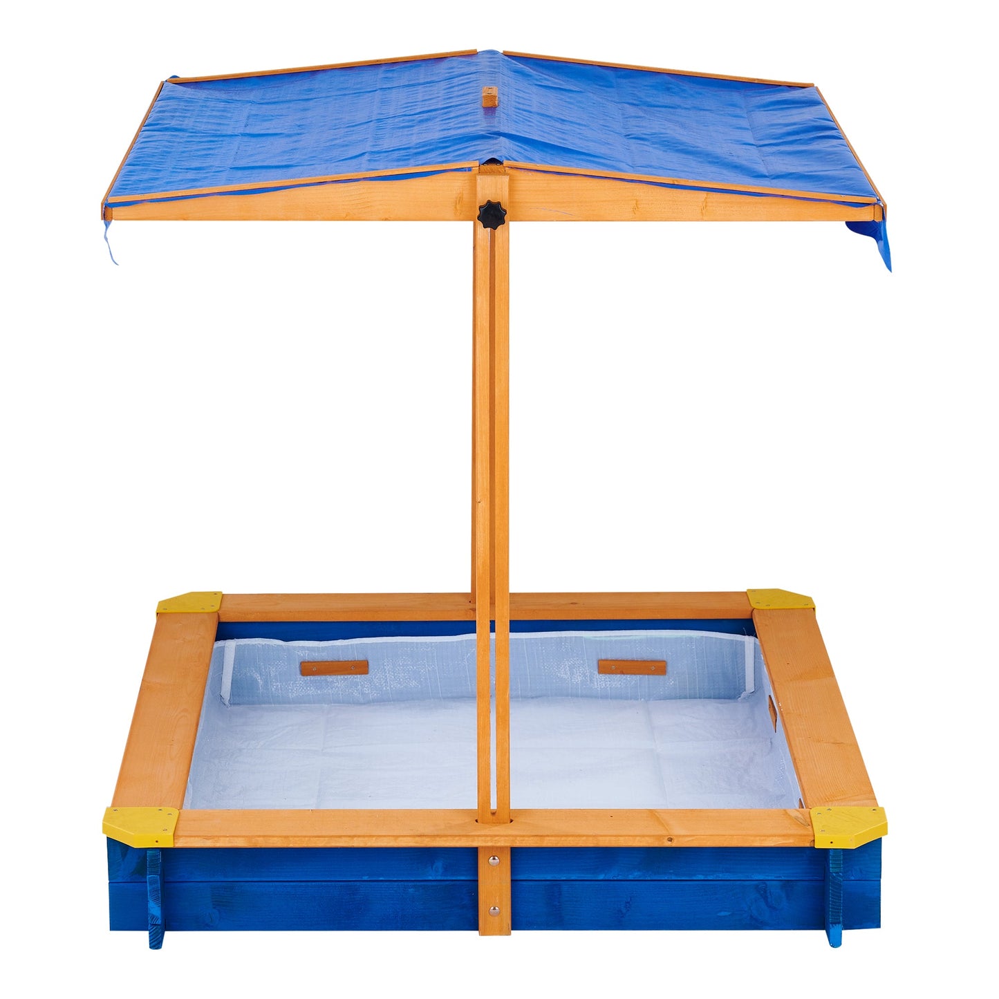 Kids Outdoor Summer Sandbox w/ Canopy, Natural/Blue