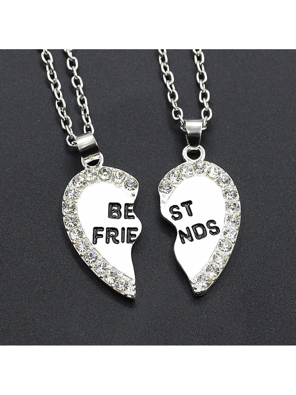 2pcs Crystal Half Love Heart Pendant Best Friends Necklace