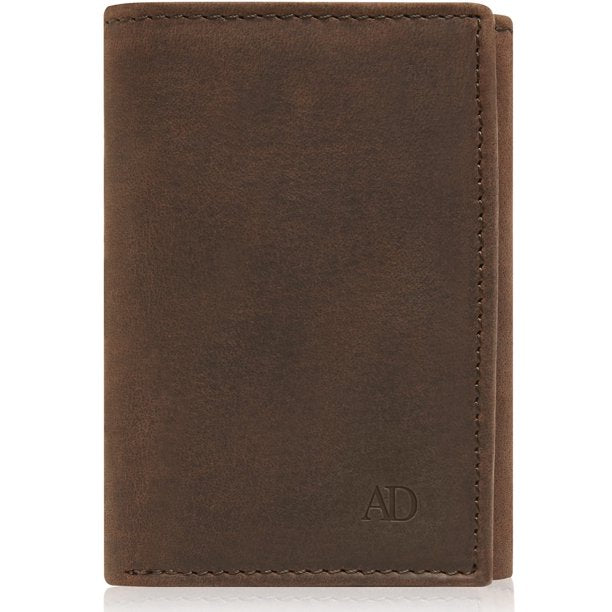 Genuine Leather Trifold Wallets For Men Brown Crazyhorse With ID Window Gifts For Men RFID Blocking