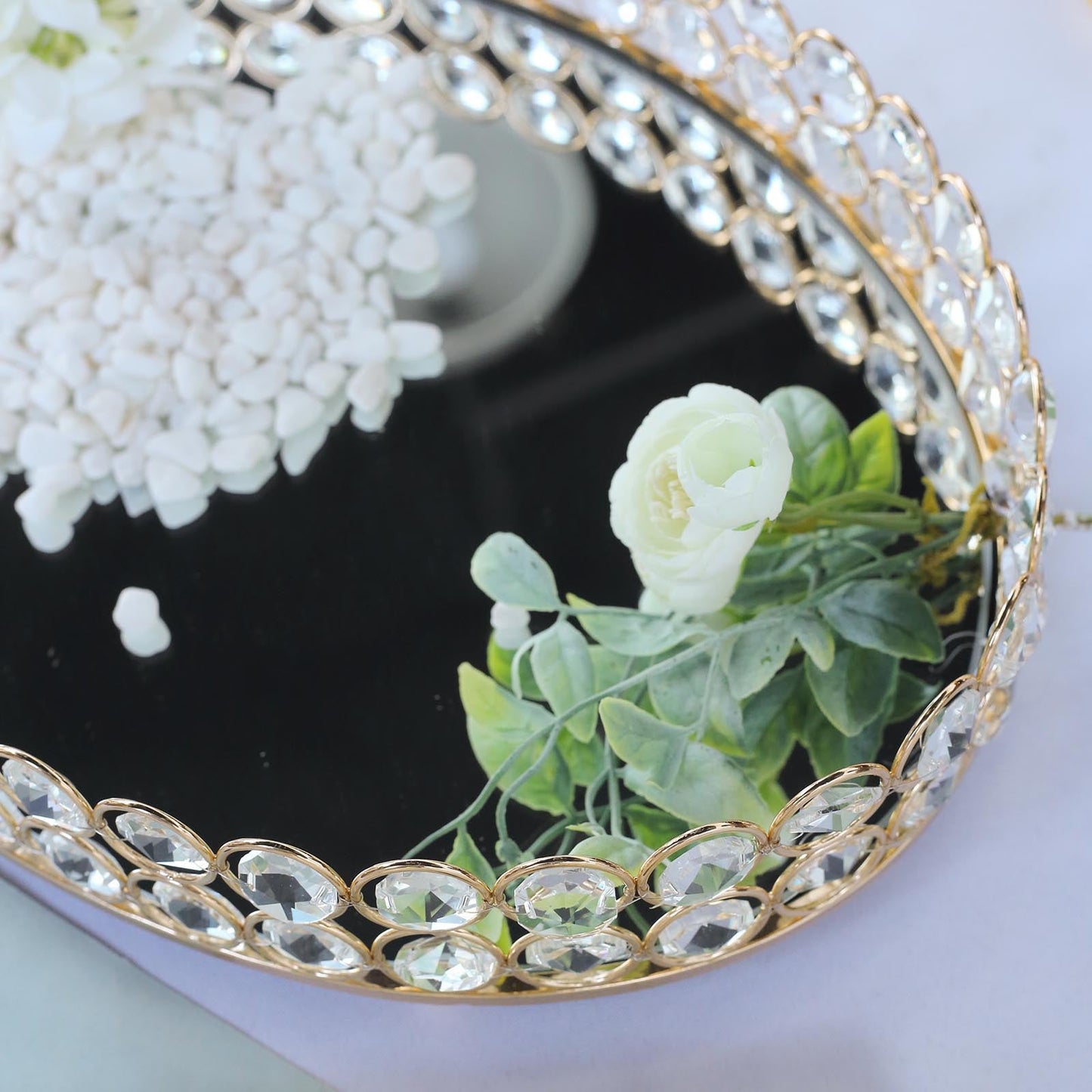 Set of 2 Gold Metal Crystal Beaded Decorative Serving Trays