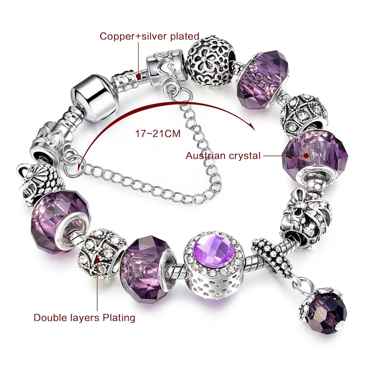 Women Crystal Beaded Bracelet Original Handmade Amethyst