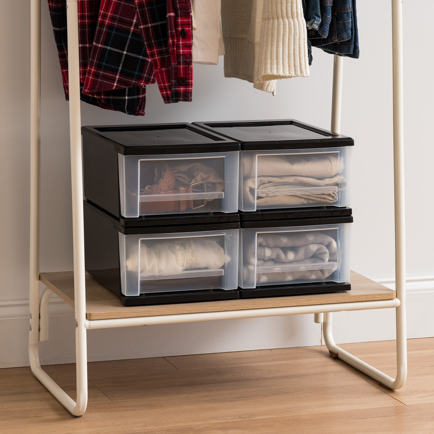 8.75" Wide Plastic Stacking Storage Box w/ Drawer, 4 pack