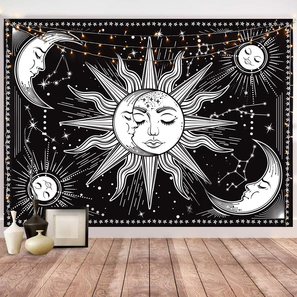 Black Tapestry Sun & Moon Wall Decor (51.2x59.1 Inches)
