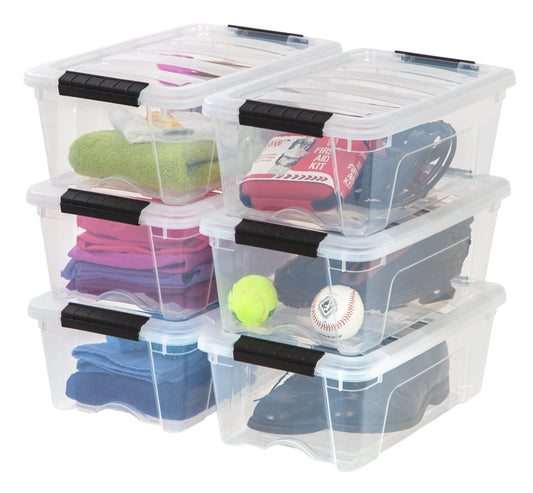 12 Qt Clear Plastic Storage Box with Latches, 6 Pack