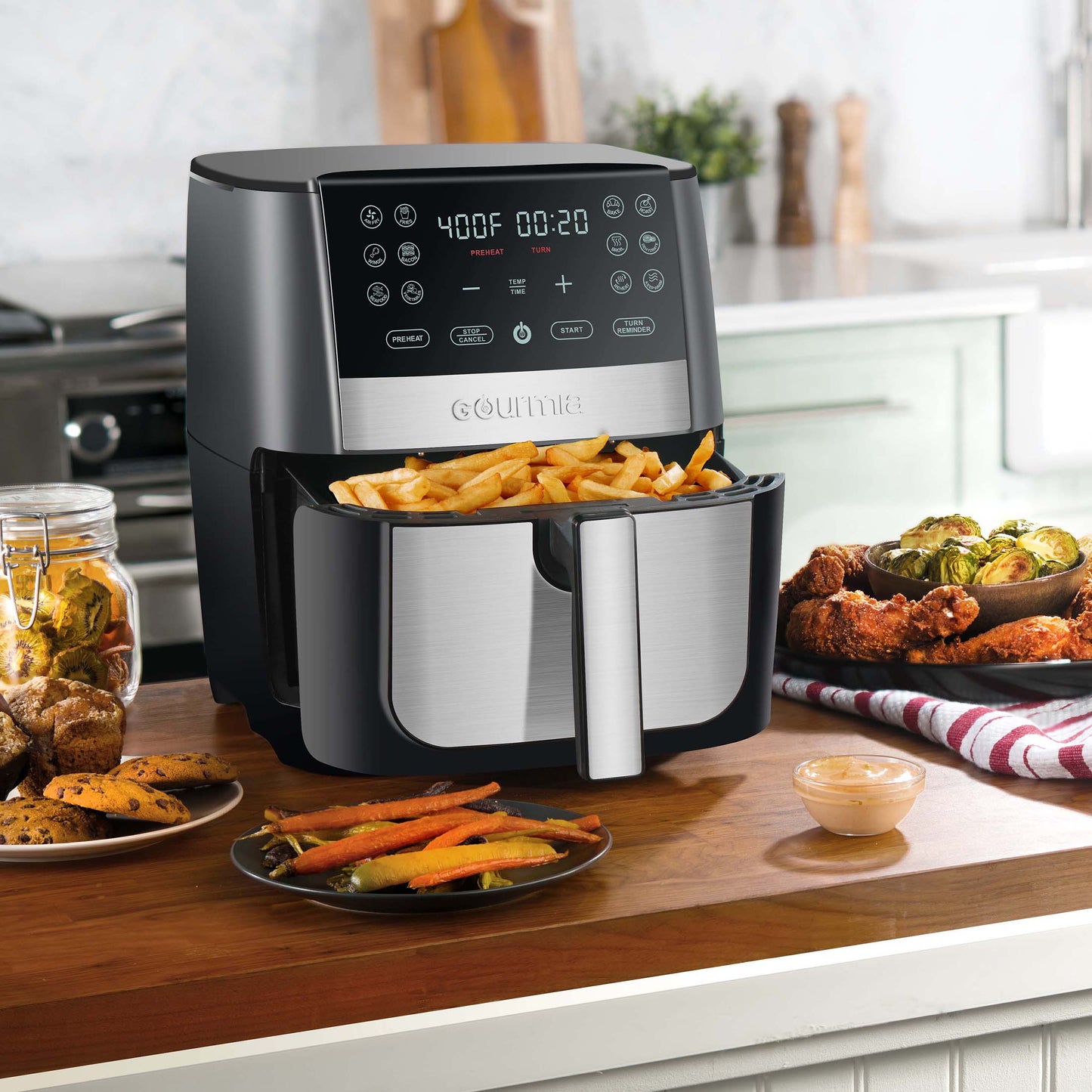 8 QT Digital Air Fryer w/ FryForce 360, Black/Stainless Steel
