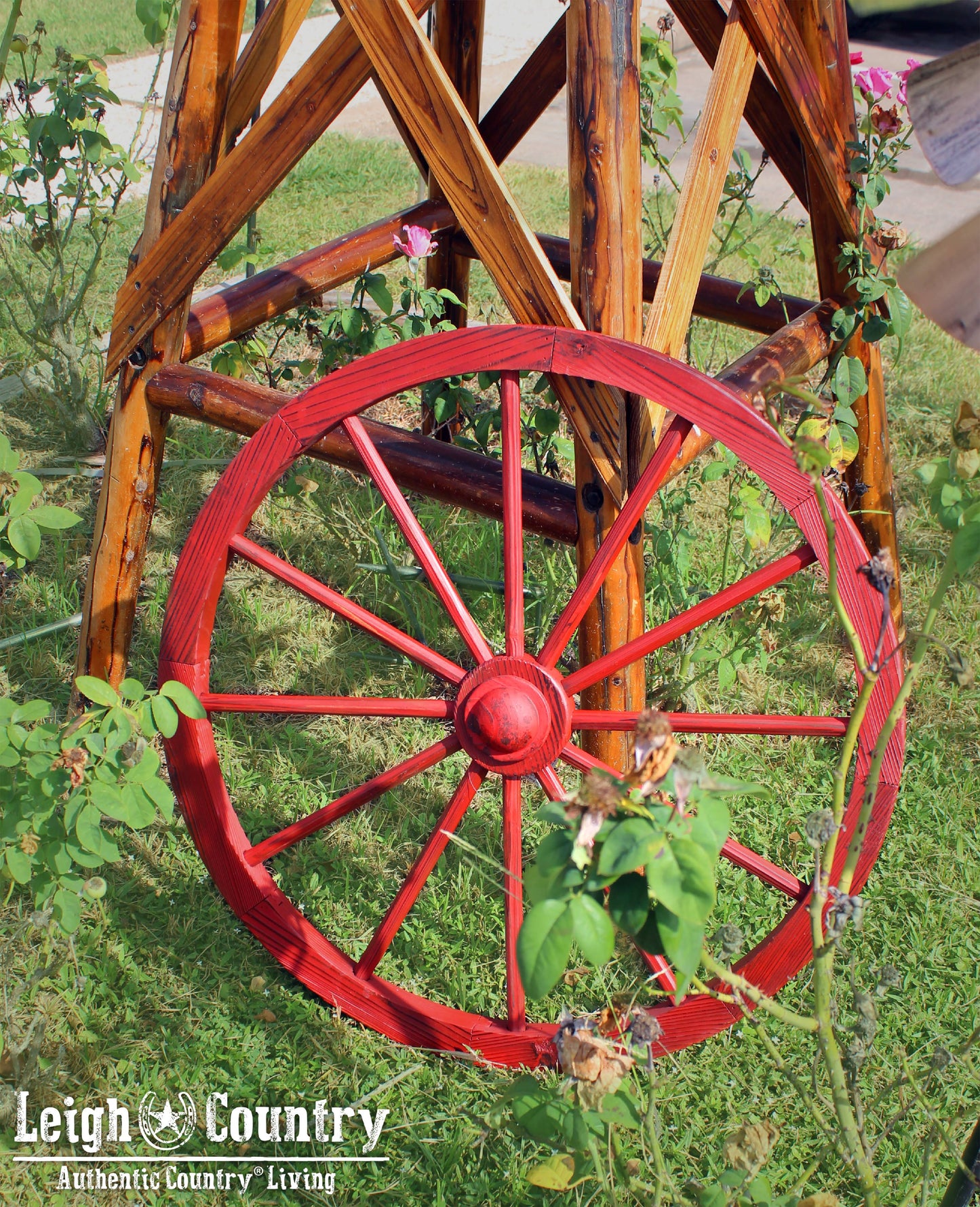 30" Red Wash Decorative Wagon Wheel