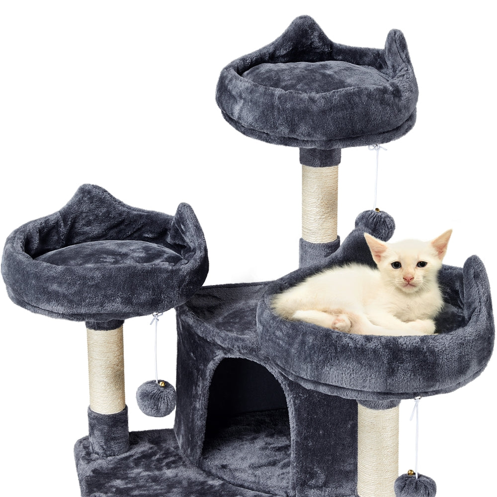 Large Cat Tree Plush Tower w/ Caves Condos, Dark Gray