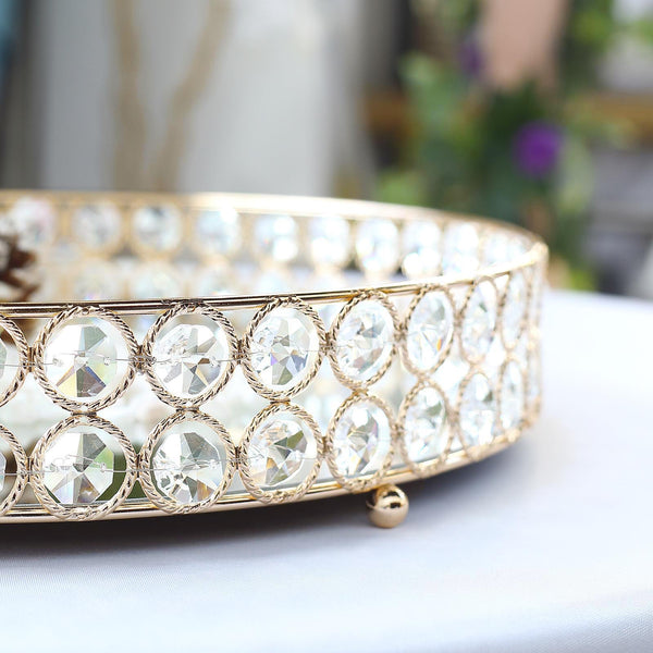 Set of 2 Gold Metal Crystal Beaded Decorative Serving Trays