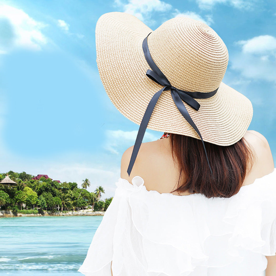Foldable Wide Brim Bowknot UV Protection Floppy Summer Hat for women