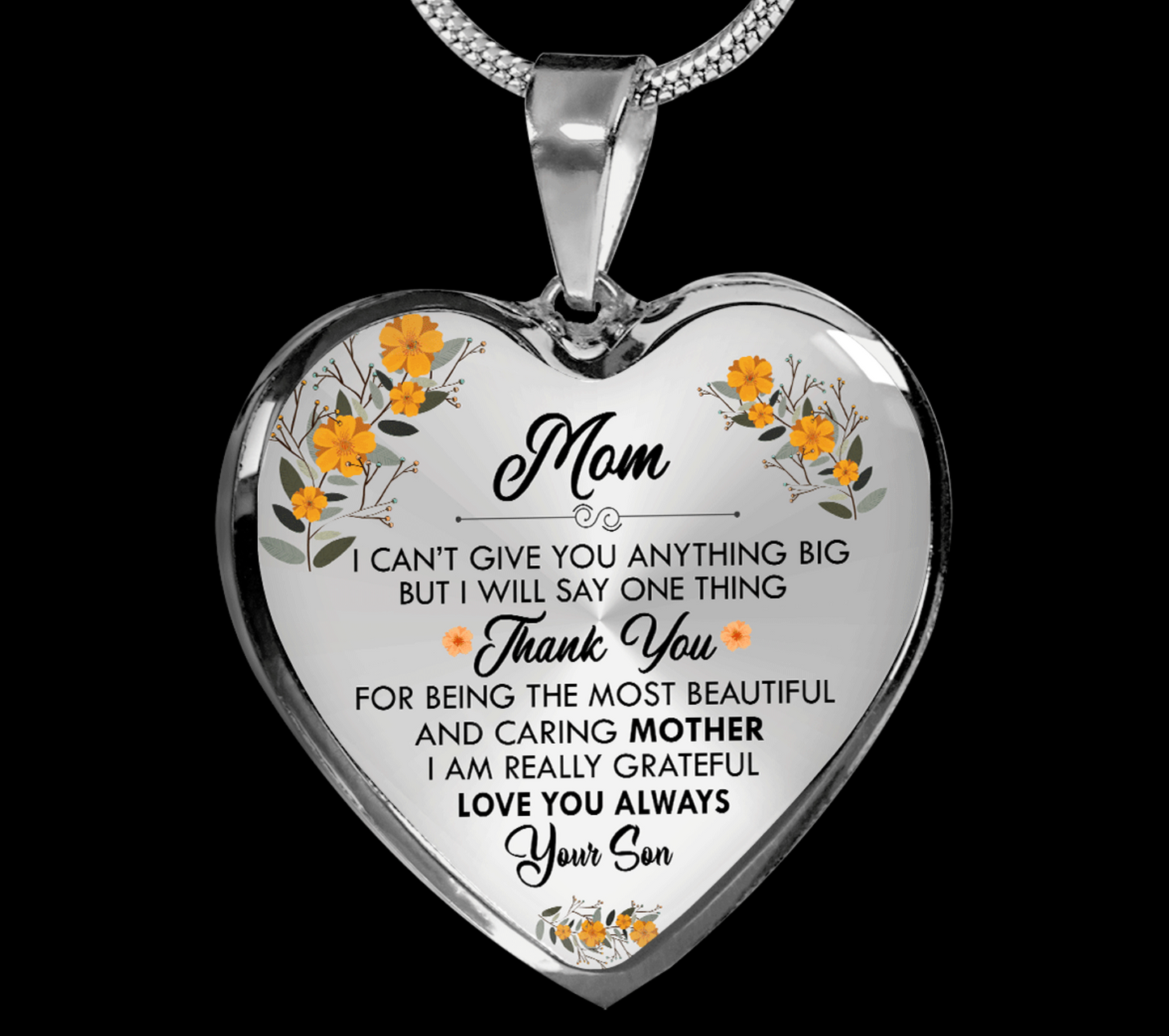 To My Mom Gift for Mom from Son, Mom Birthday Gift, Silver Plated Chain Pendant Heart