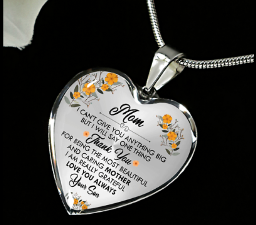 To My Mom Gift for Mom from Son, Mom Birthday Gift, Silver Plated Chain Pendant Heart