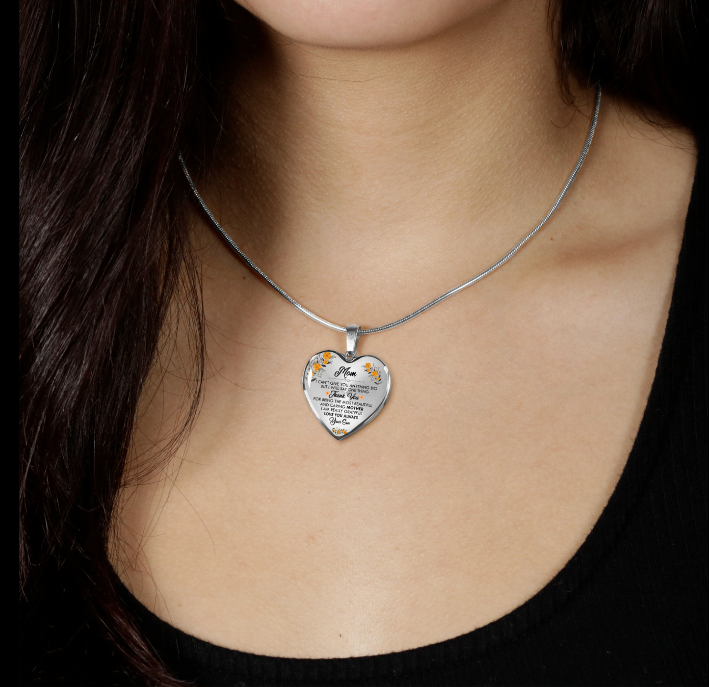 To My Mom Gift for Mom from Son, Mom Birthday Gift, Silver Plated Chain Pendant Heart
