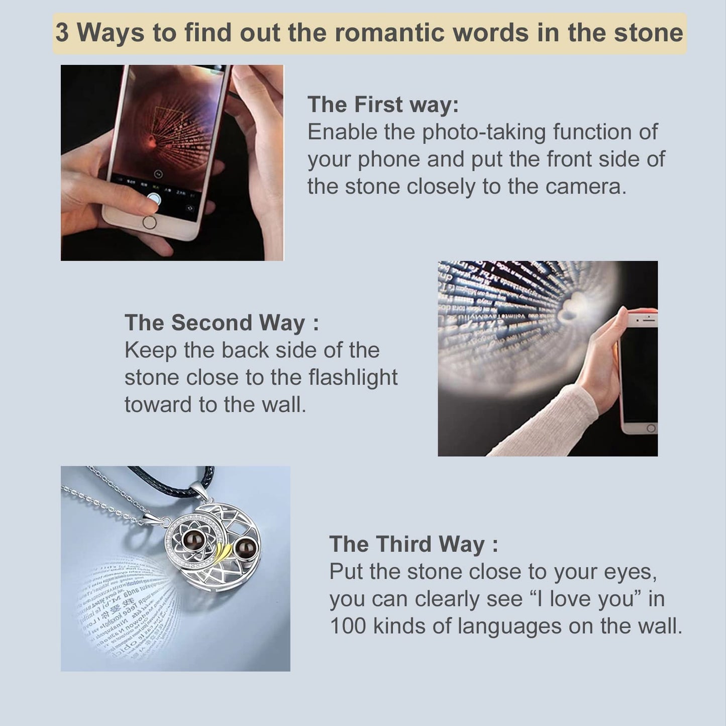 Magnetic Couple I Love You in 100 Languages Projection Romantic Sun and Moon Necklace For Couples