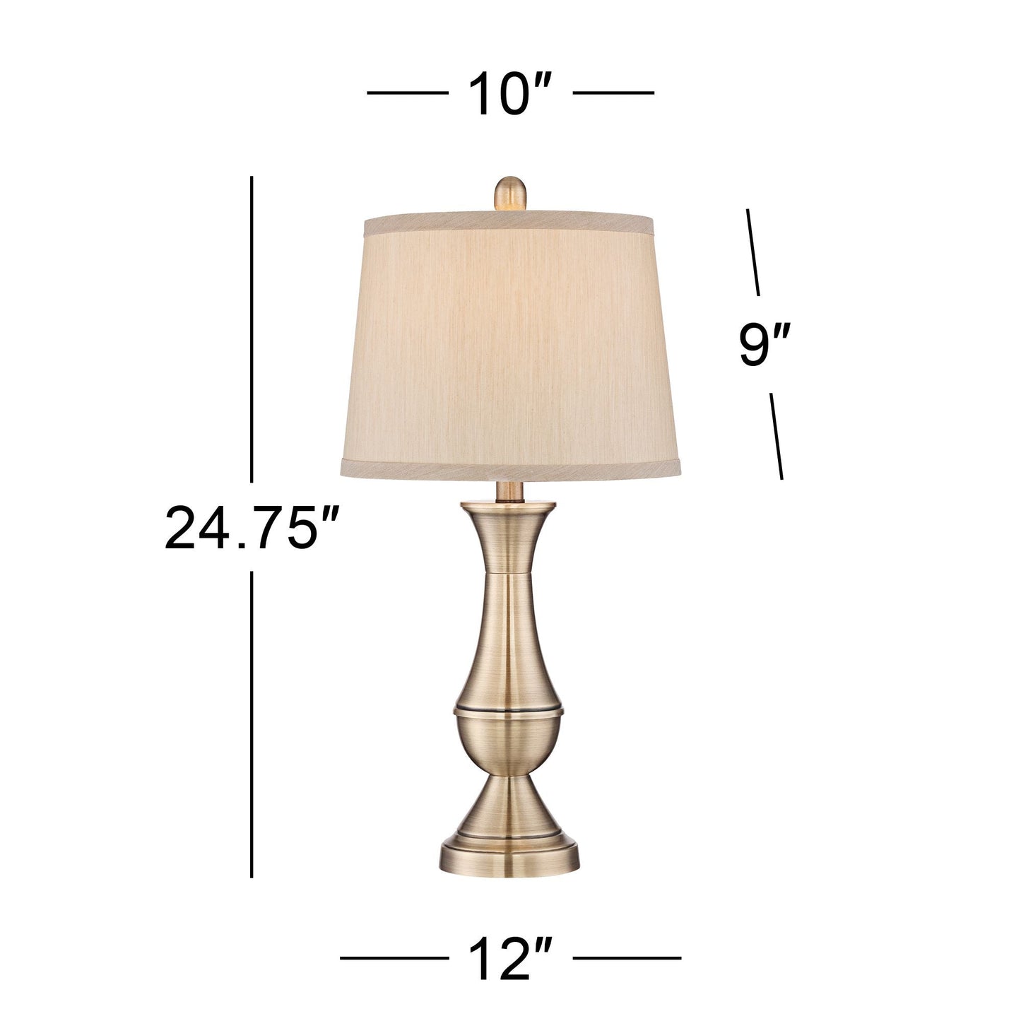Table Lamps Set of 2 Antique Brass Metal Beige Drum Shade