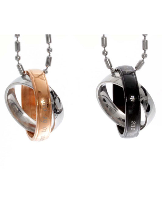 Stainless Steel Two Tone Meant to Be One Ring Pendant Necklace for Couples