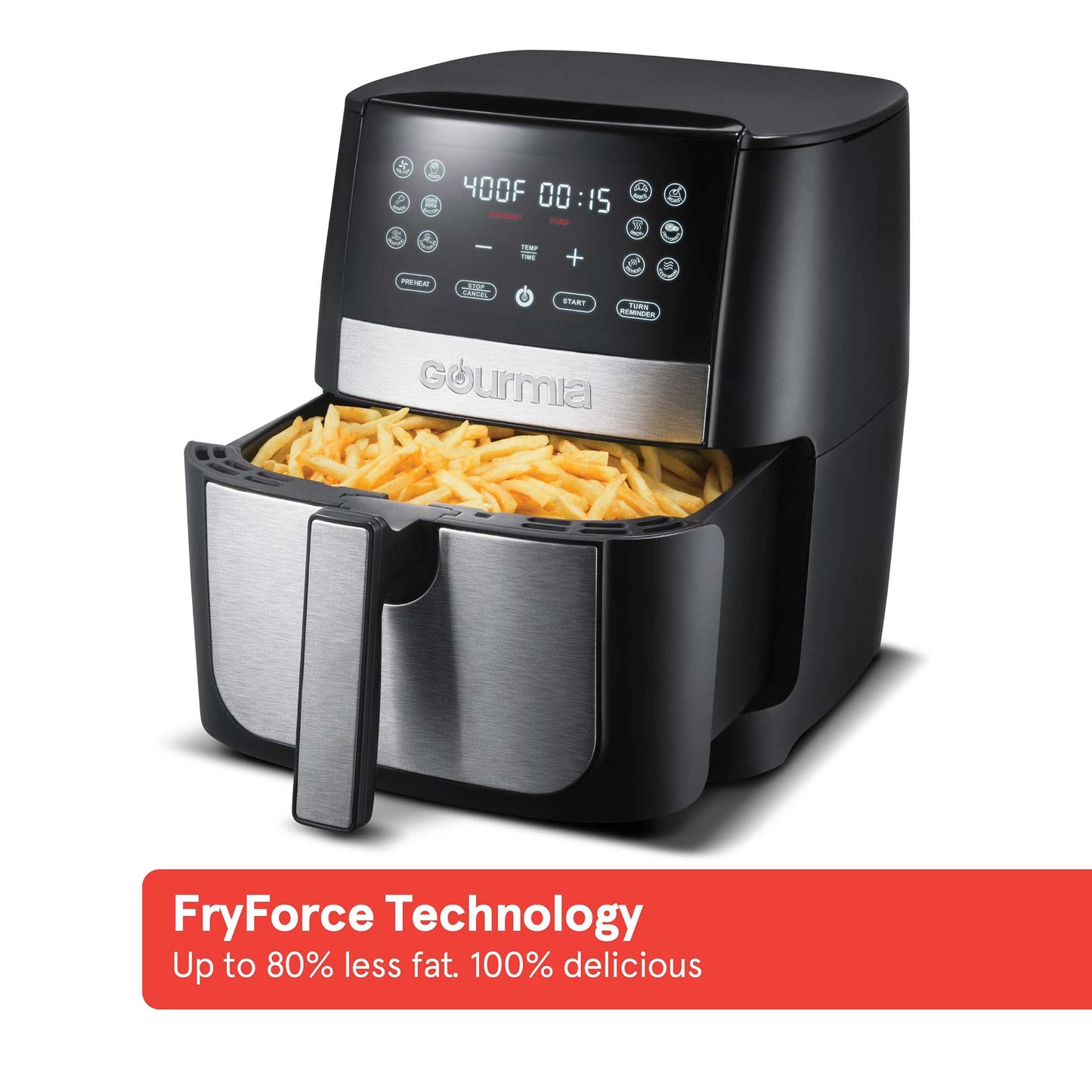 8 QT Digital Air Fryer w/ FryForce 360, Black/Stainless Steel