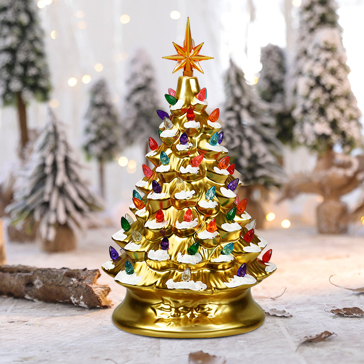 15''Pre-lit Hand-Painted Ceramic Tabletop Christmas Tree