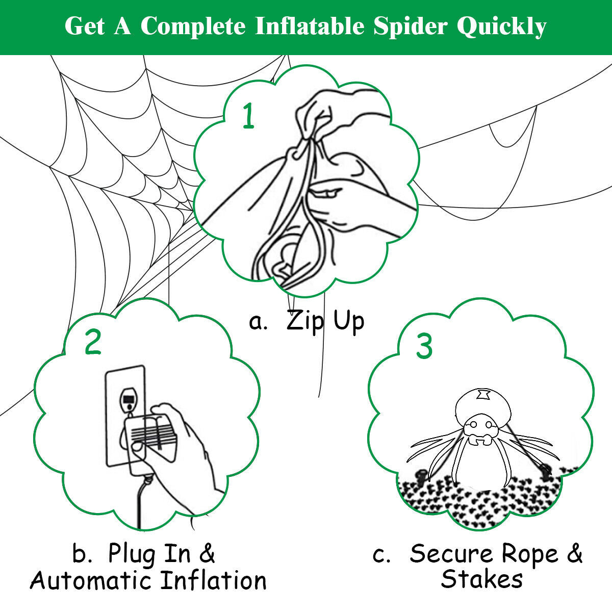 6FT Halloween Inflatable Blow-Up Spider w/ LED Lights