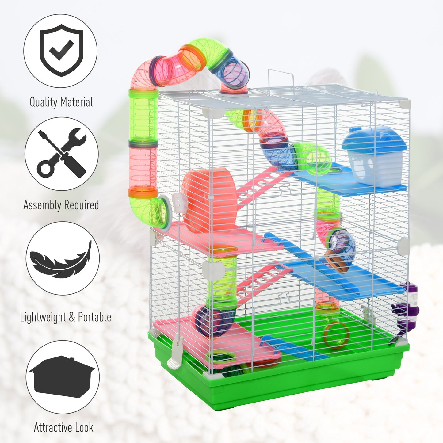 5-Level Hamster & Gerbil Cage Habitat Kit w/ Exercise Wheel & Play Tubes