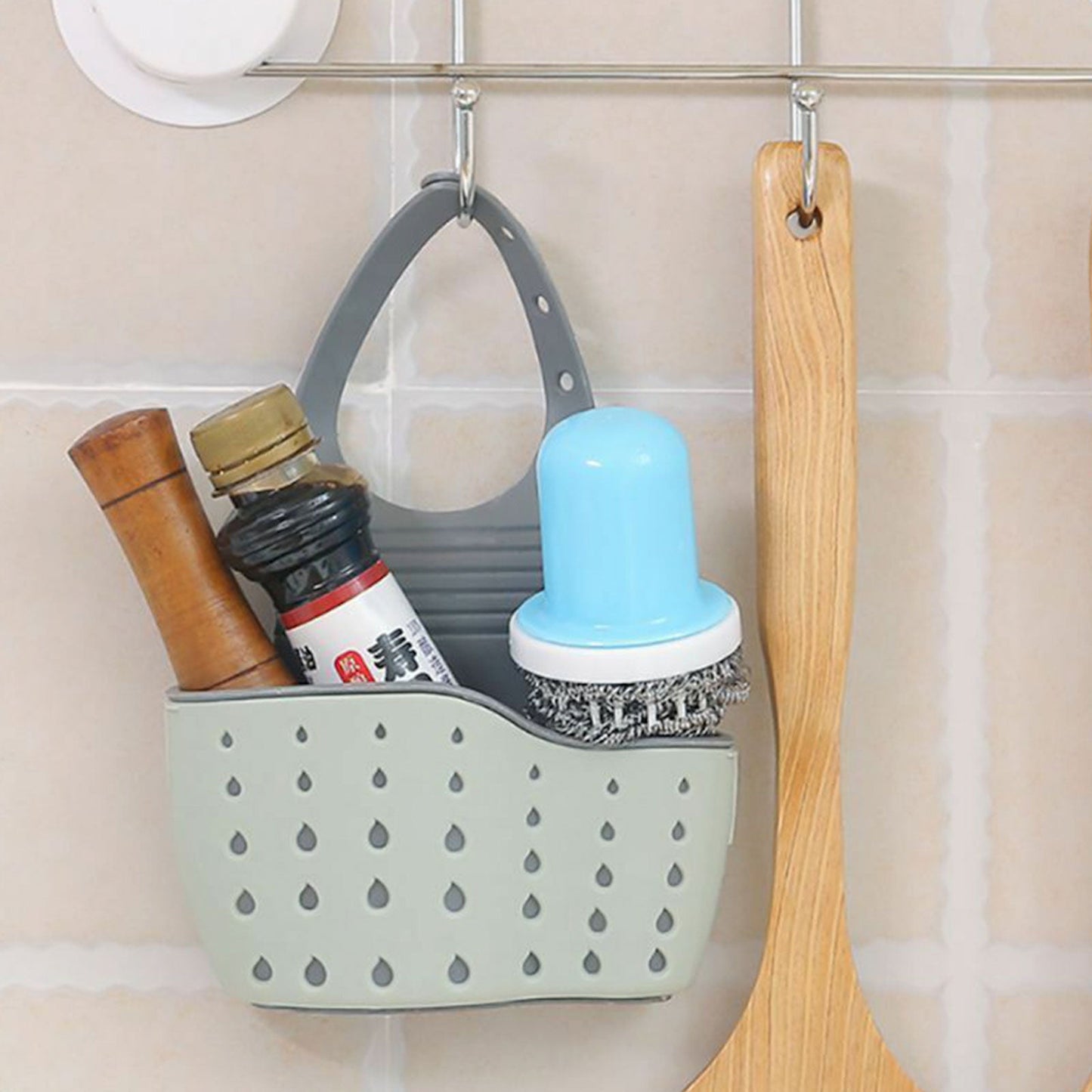 Adjustable Rubber Sink Caddy Kitchen Hanging Sponge Holder