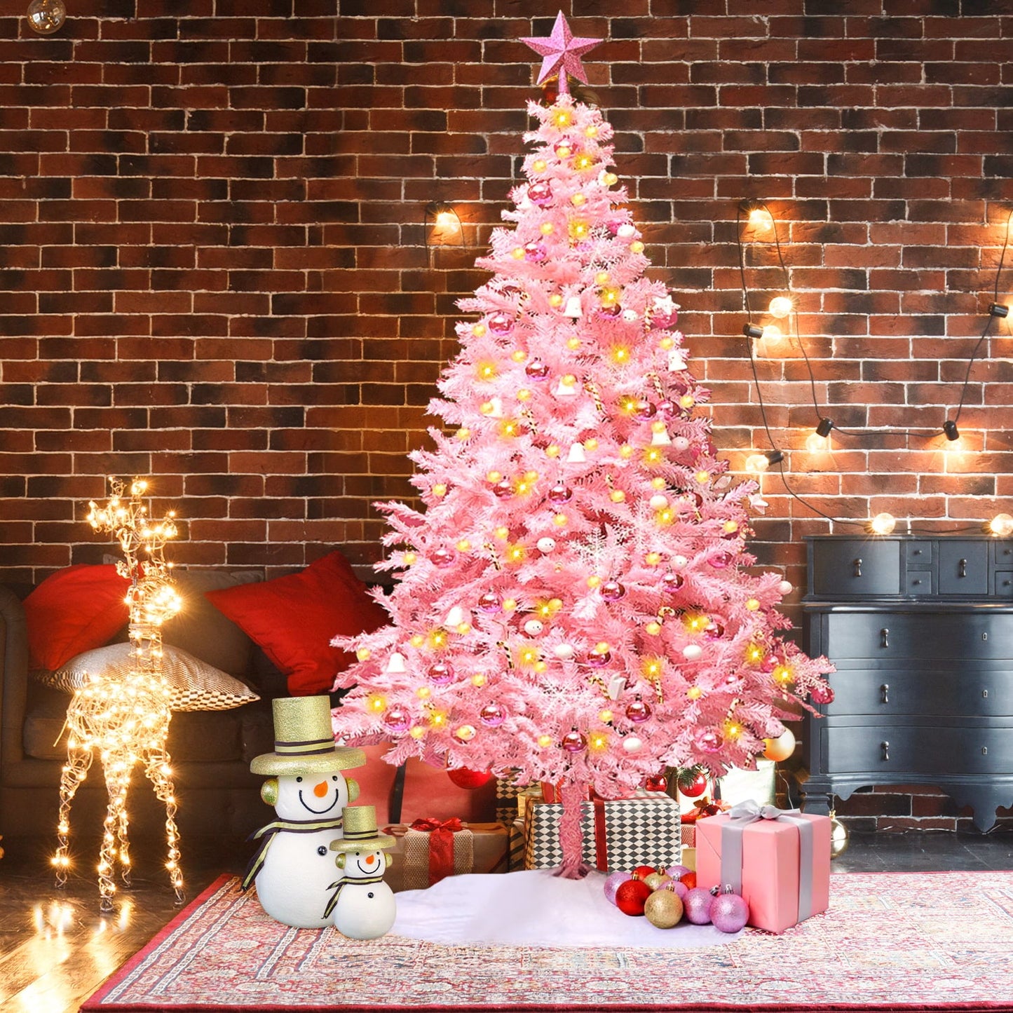 7ft Premium  Artificial Pre-Lit Christmas Tree w/  Ornaments & Star Topper