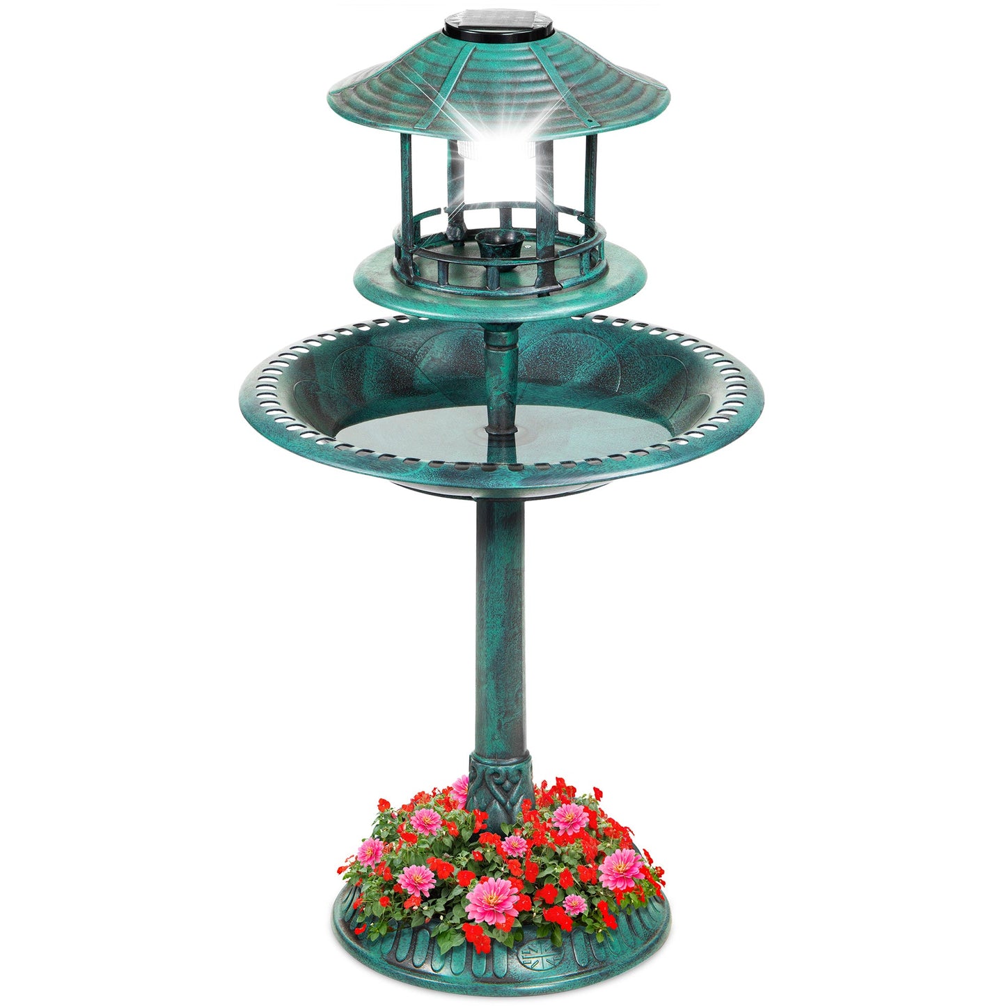 Solar Bird Bath Pedestal Fountain w/ Fillable Planter Base