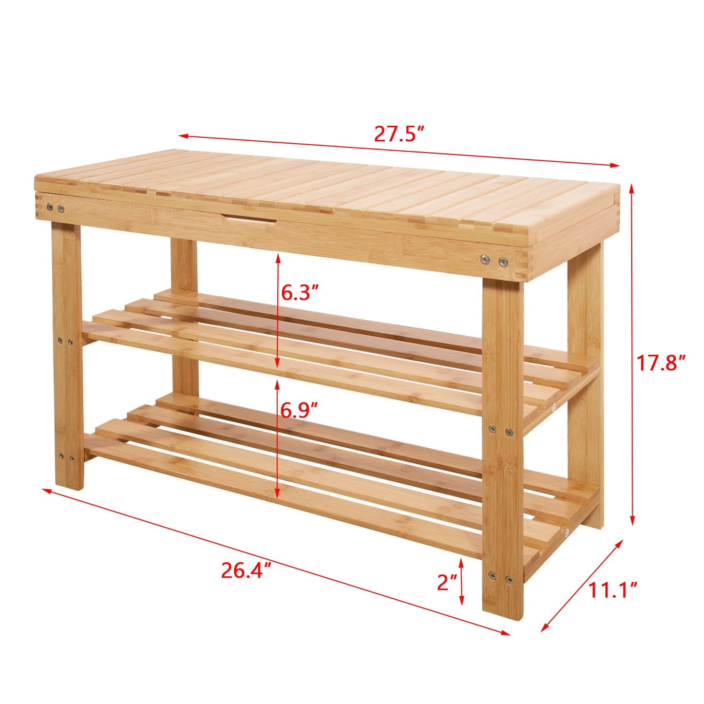 Bamboo 3 Tier Entryway Shoe Bench w/ Storage Drawer