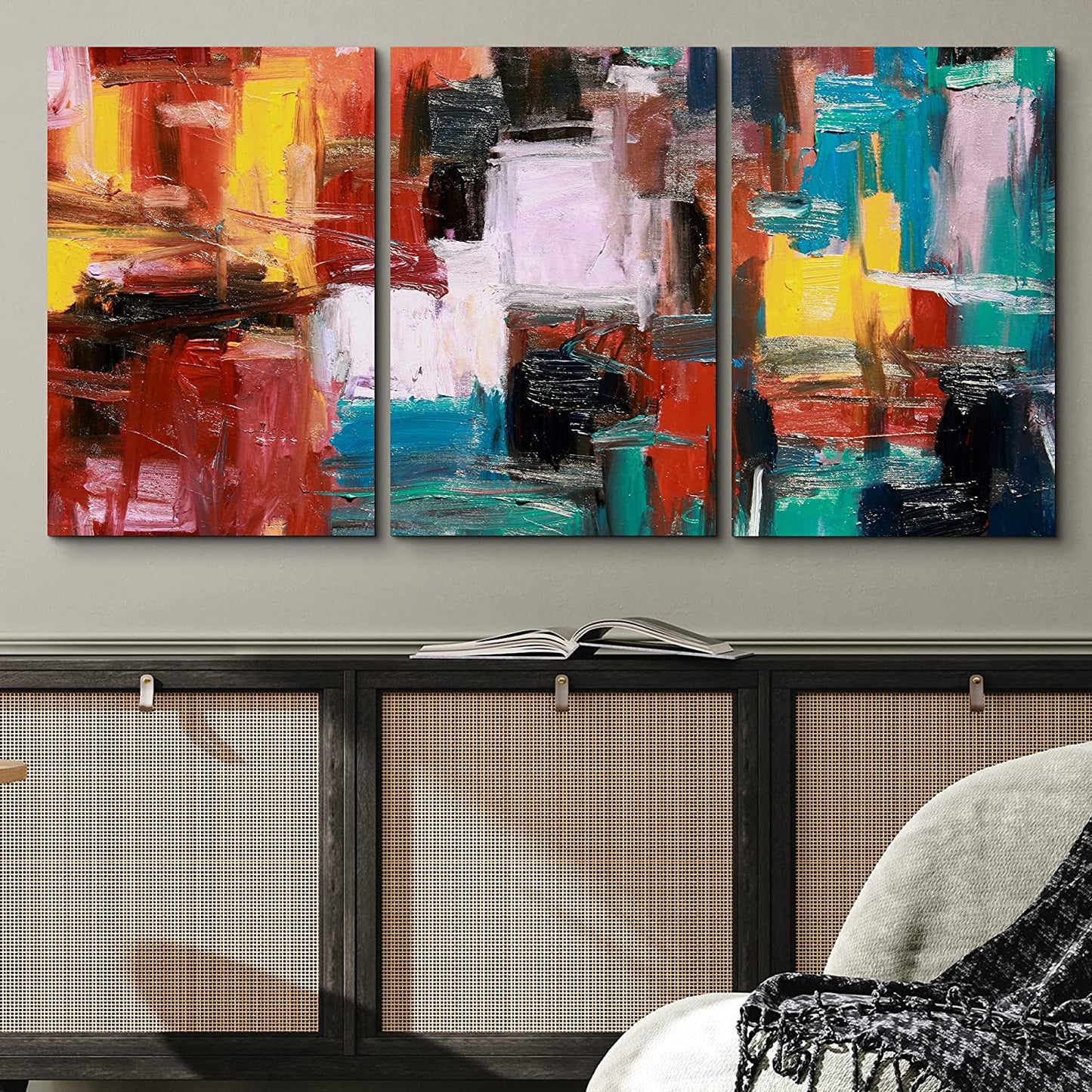 3 Piece Canvas Wall Art- Abstract Painting - Stretched & Framed