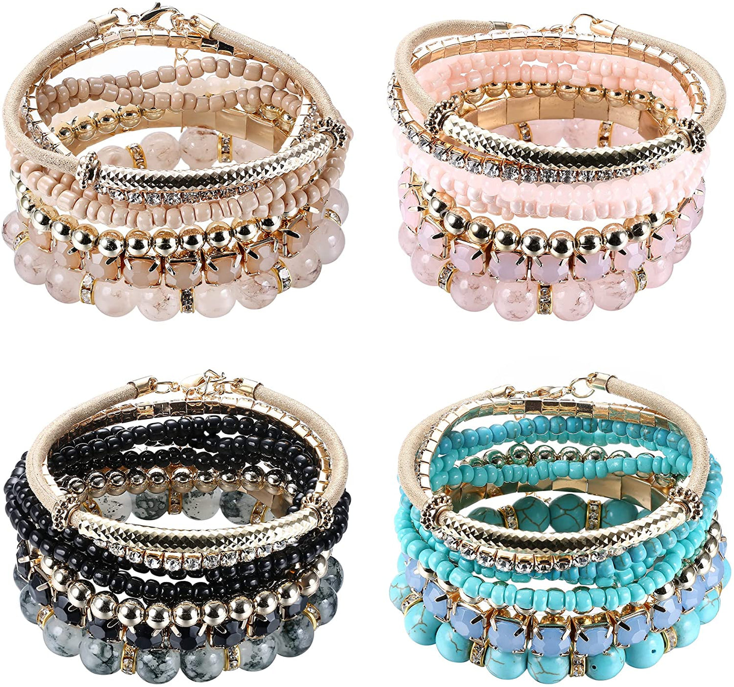 2-4 Sets Beaded Stackable Aesthetic Stretch Multilayered Bohemian Bracelets Set