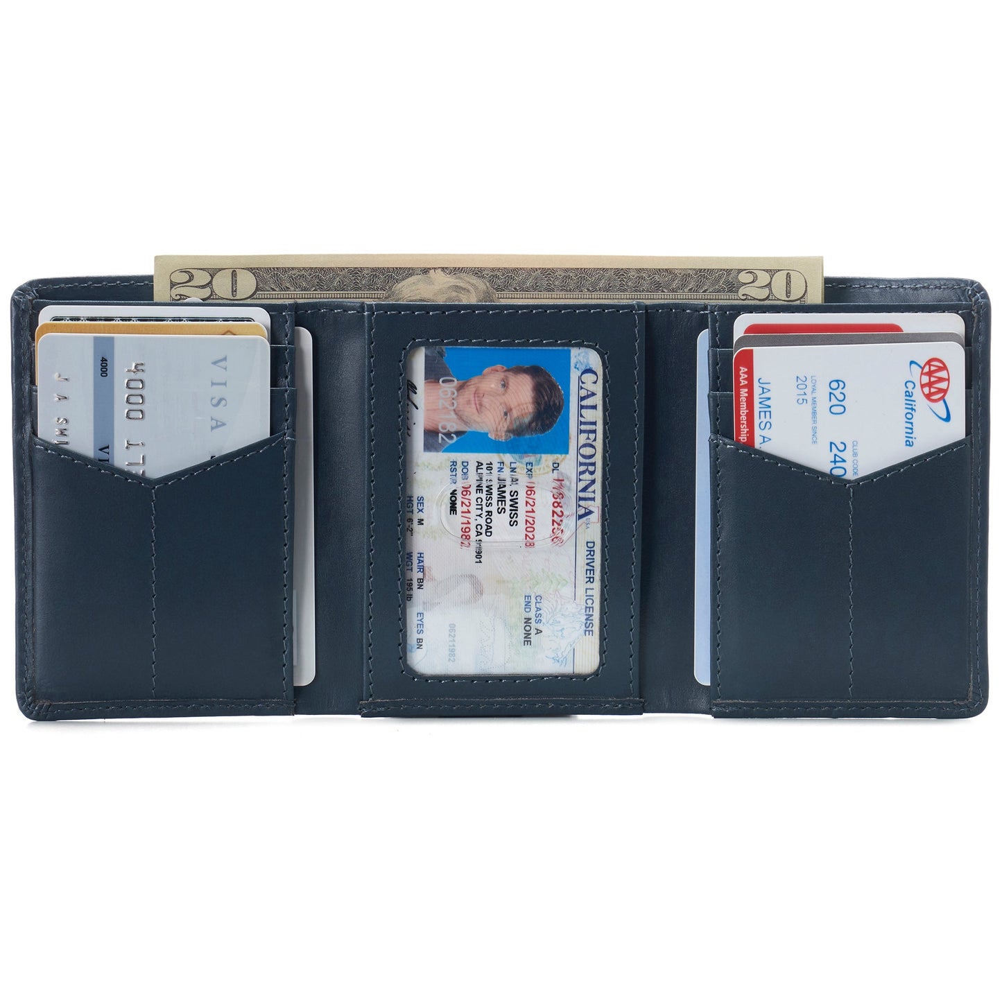 Mens RFID Protected Trifold Genuine Leather Wallet ID Window