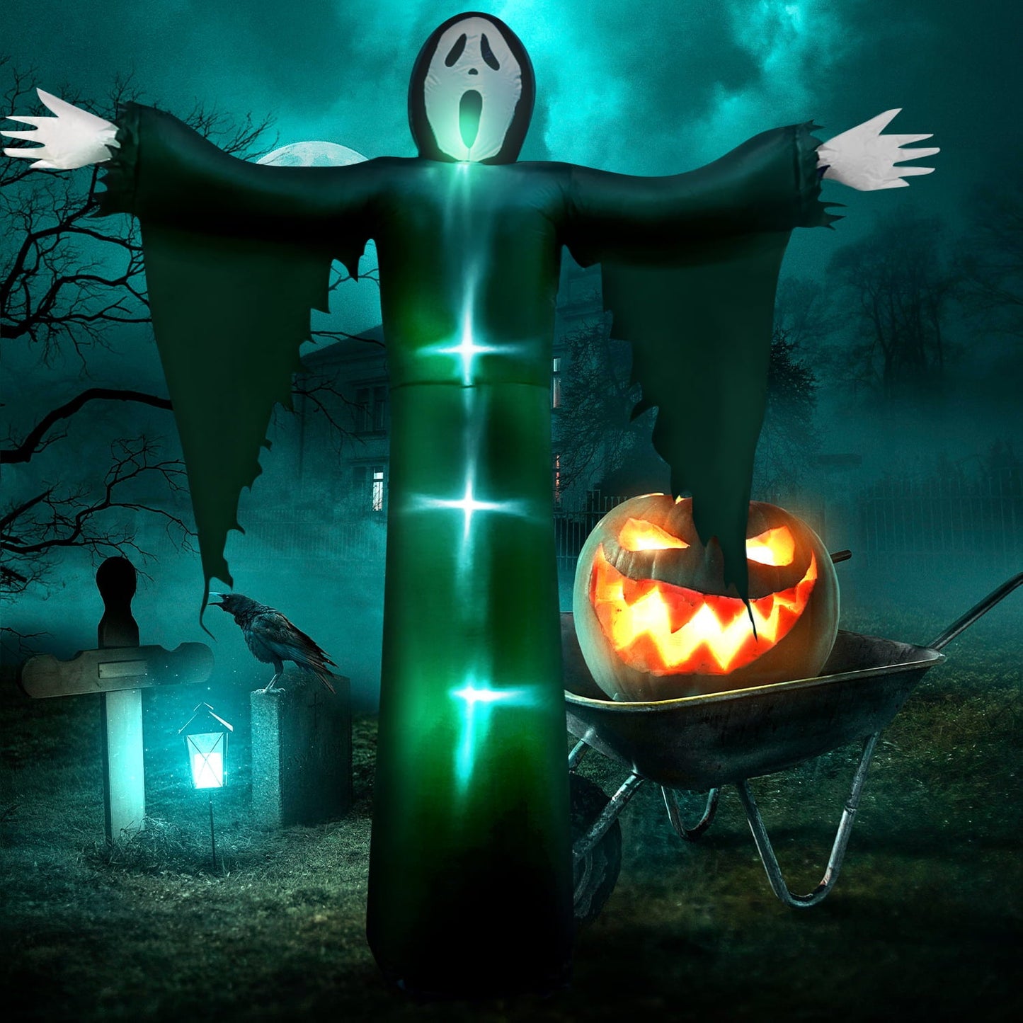 12FT Giant Halloween Inflatable Grim Reaper Ghost w/ LED Lights