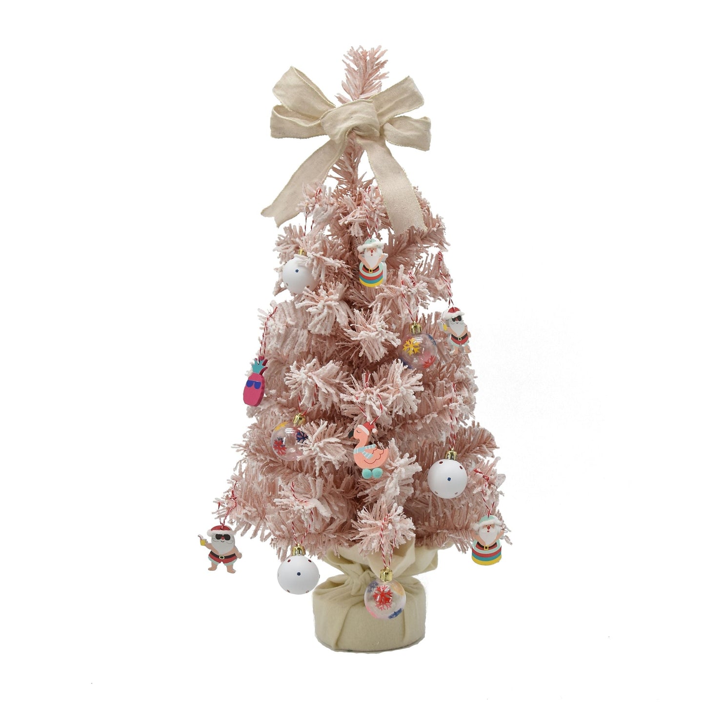 36pc Pink & White Flock Christmas Tree w/ Mini Ornament Set