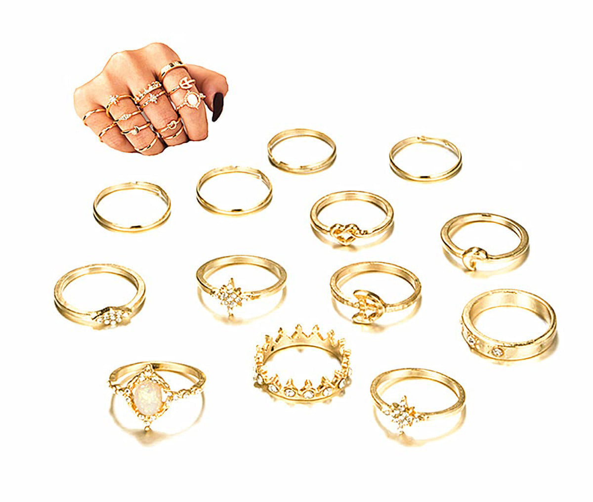 13Pcs Women Rings Knuckle Set Gold Bohemian