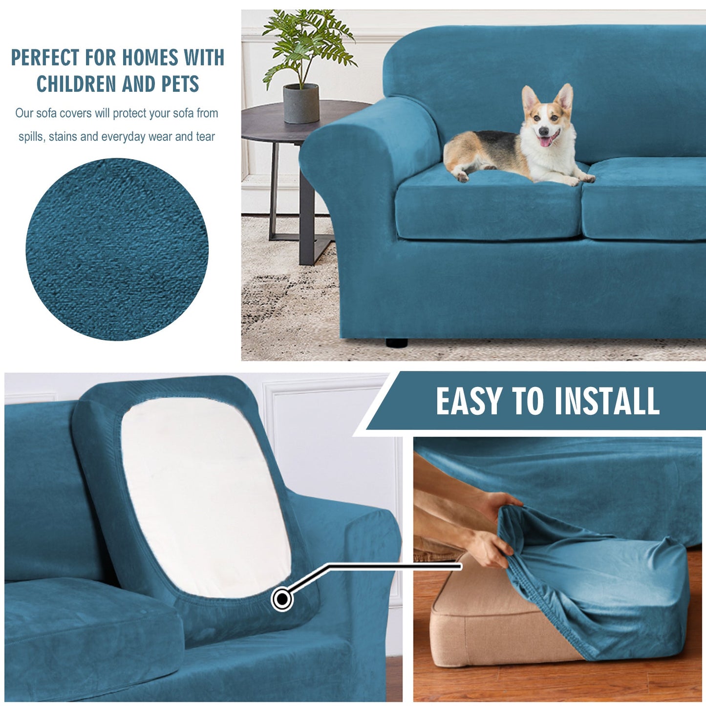 Sofa Covers for 3 Seaters (Base Cover Plus 3 Individual Cushion Covers)