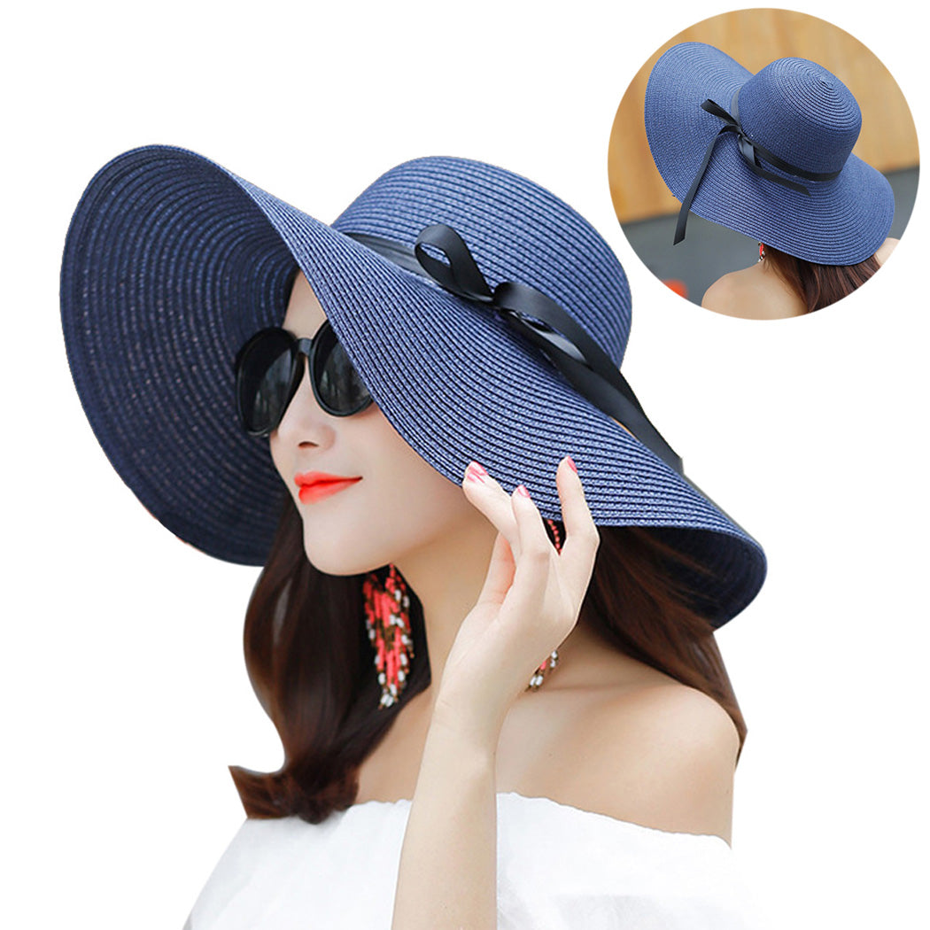 Foldable Wide Brim Bowknot UV Protection Floppy Summer Hat for women