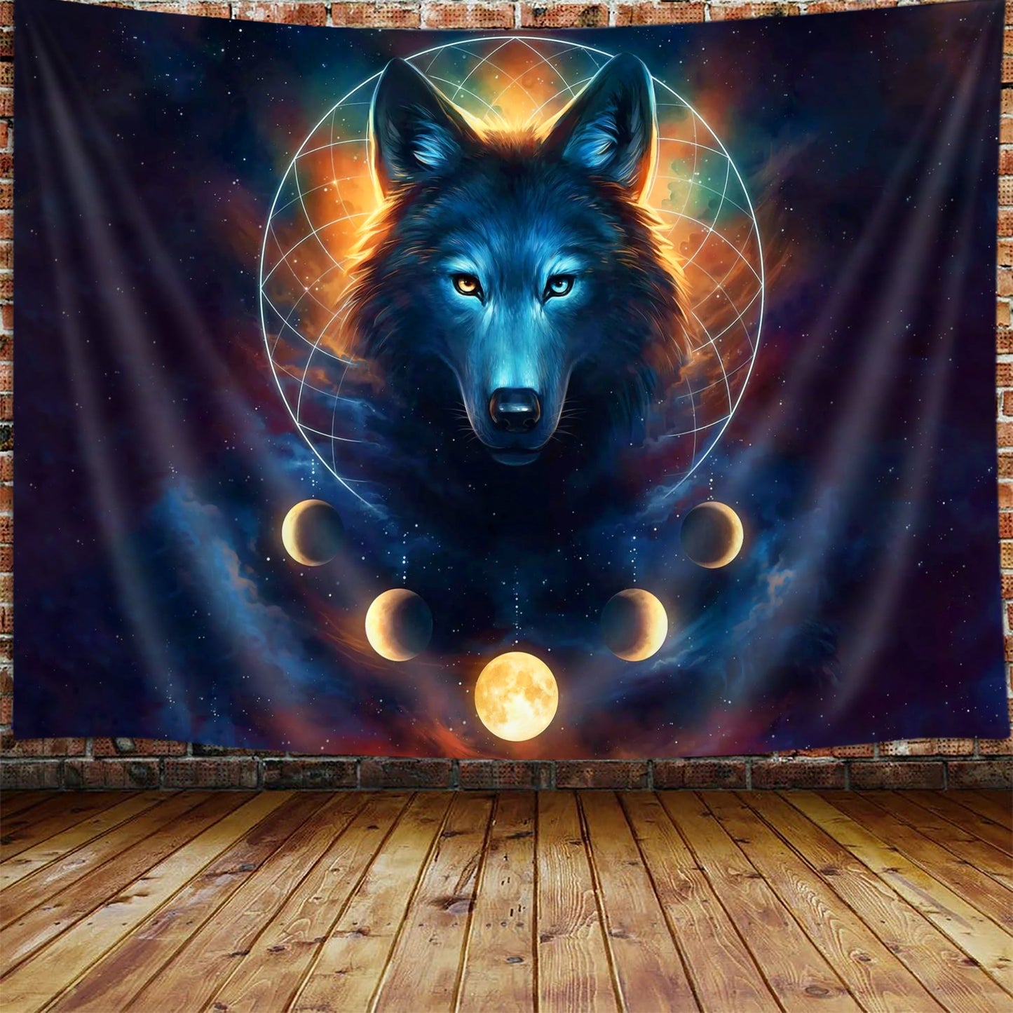 Fantasy Wolf Moon Phase Dreamcatcher Galaxy Tapestry 60X40 Inches